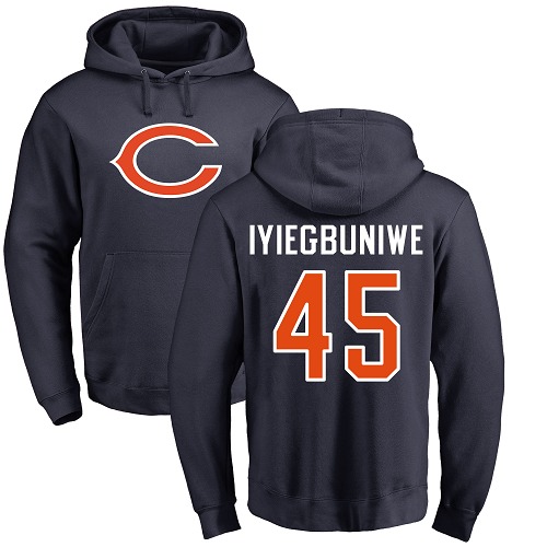 Chicago Bears Men Navy Blue Joel Iyiegbuniwe Name and Number Logo NFL Football #45 Pullover Hoodie Sweatshirts